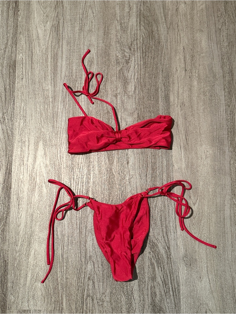 Lovers + Friends Red Tie-Side Bandeau Bikini
